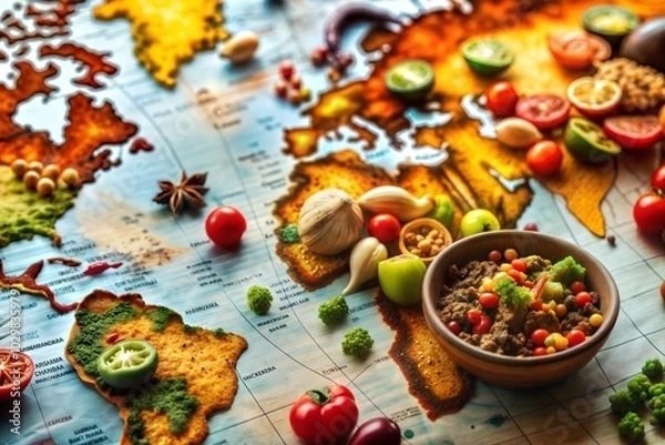 Obraz Global cuisine map representing foods of different cultures atlas view