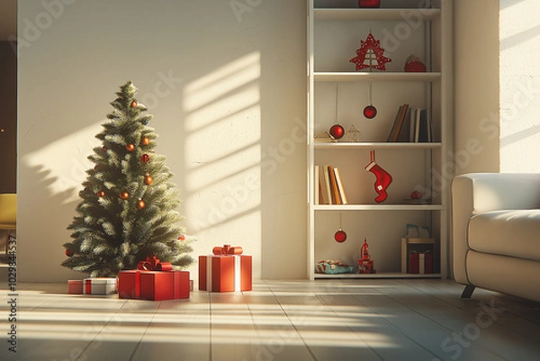 Obraz クリスマスツリーとプレゼントボックス