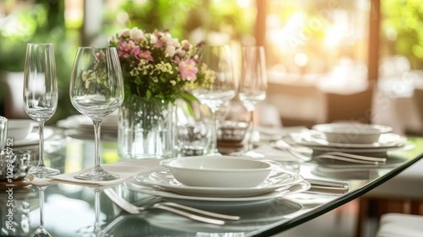 Obraz Elegant Table Setting in Bright Restaurant Environment