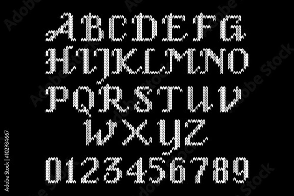 Fototapeta Black and white knitted alphabet