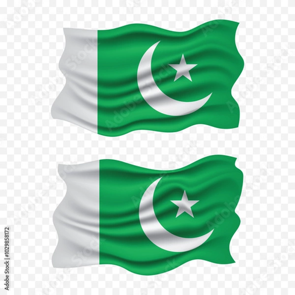 Obraz Pakistan independence day with Pakistani national flag set waving illustration png element with pole emoji and clipart