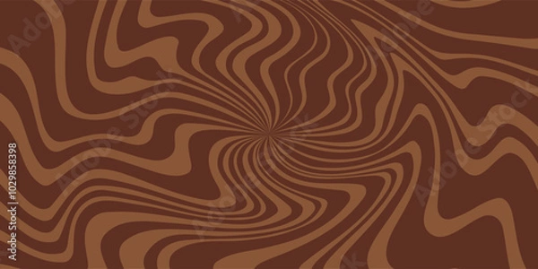 Obraz Abstract radial psychedelic waves print background. 1970s trippy pattern. Brown marble acrylic swirl pattern. Coffee or chocolate liquid texture.