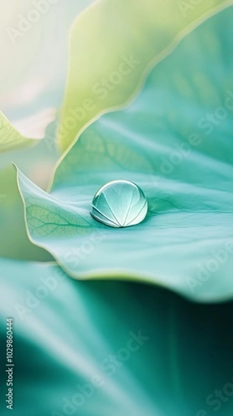 Fototapeta Selected Focus of a Water Droplet on a Lotus Leaf