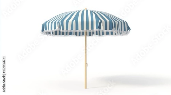 Fototapeta 3D illustration of a beach umbrella parasol isolated on white, representing a summer vacation concept.