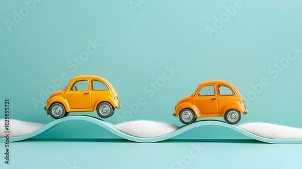 Obraz Toy Cars Colliding Mid Air on Ramps in Playful Transportation Concept