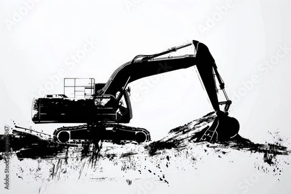 Fototapeta Digger silhouette against soft grey backdrop