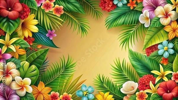 Obraz tropical luau hawaii theme background with wild exotic flowers