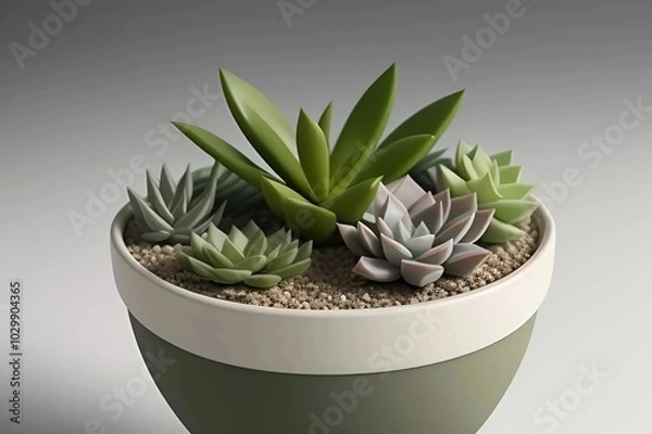 Fototapeta A detailed 3D rendering of a succulent plant in a stylish pot, highlighting the plant's unique shape and texture.