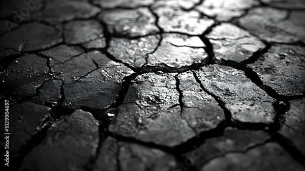 Fototapeta Cracked Black Surface - Abstract Texture Background