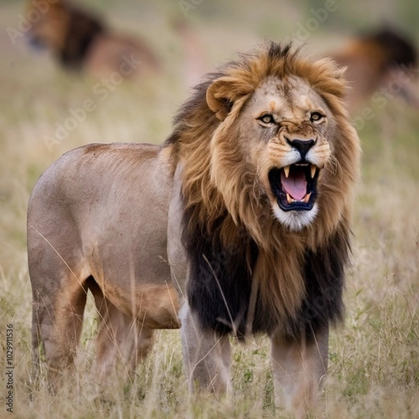 Fototapeta lion in the grass,generative ai