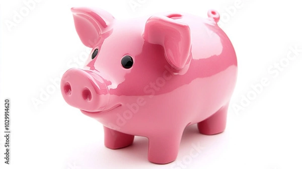 Fototapeta A cheerful pink piggy bank sitting on a plain background, symbolizing savings and financial goals