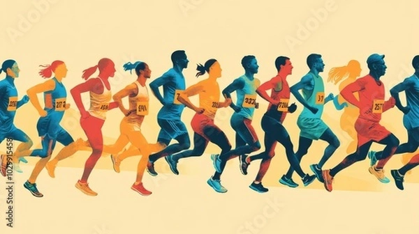 Fototapeta A diverse group of runners participating in a marathon, representing inclusion in sports