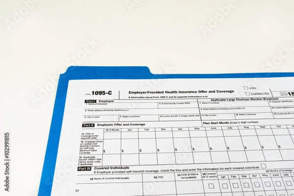 Obraz Formularz podatkowy 1095-C, szczegóły formularza podatkowego o lekkim tle