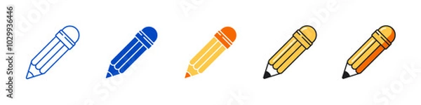 Obraz Set of pencil vector icons with outline, flat and color styles for writing, education and productivity symbols.