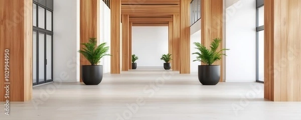 Fototapeta Industrialstyle sustainable building using reclaimed wood, with open spaces, rooftop gardens, and energyefficient windows