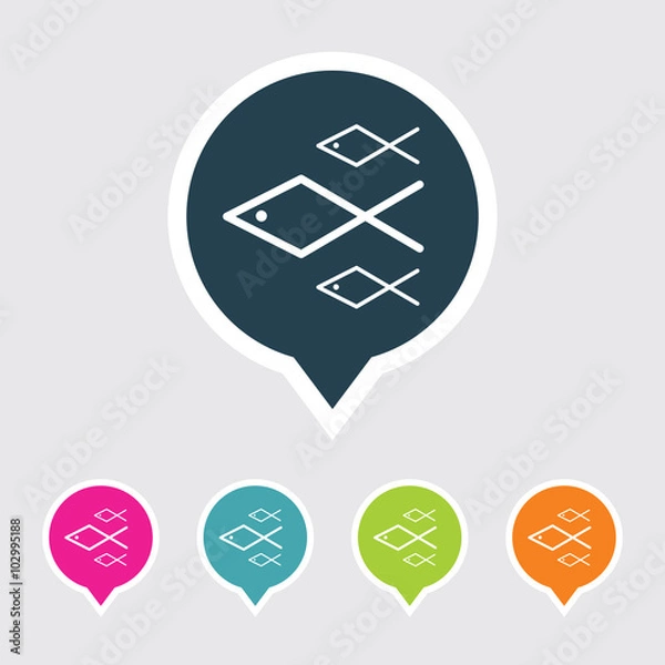 Fototapeta Very Useful Editable Fish Icon on Different Colored Pointer Shape. Eps-10.