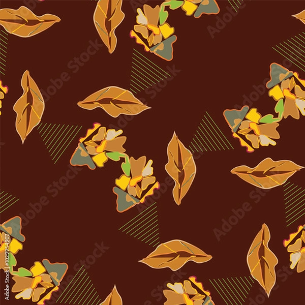 Fototapeta seamless flowers pattern illustration. Fabric motif texture. Floral element colorful vintage background.