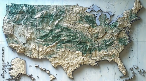 Fototapeta A physical map of the United States of America offers a detailed flat view of the country’s geography and topography.