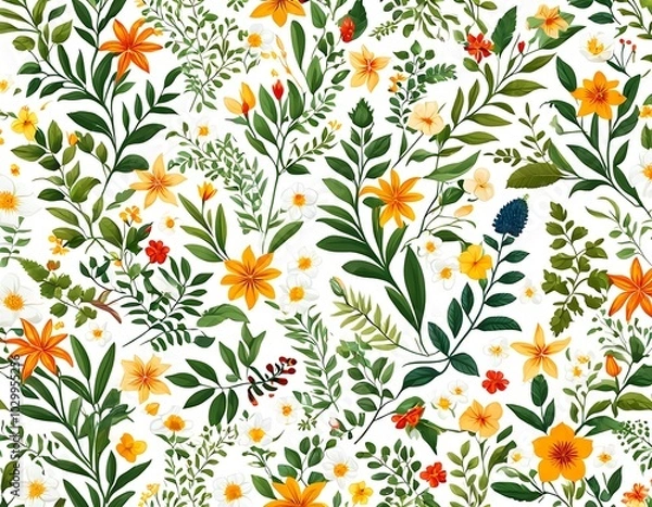 Fototapeta Seamless background of exotic floral , flower seamless pattern with flat style for mockup, fabric, fashion, wallpaper, textile isolated on white background