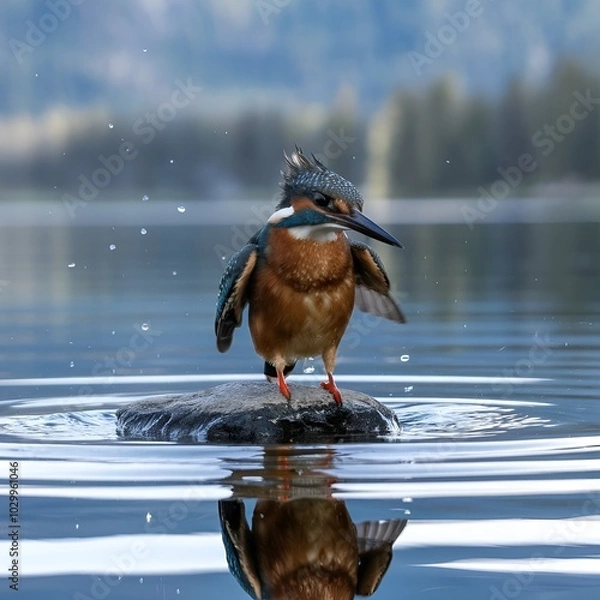 Fototapeta kingfisher emerging from the water,generative ai