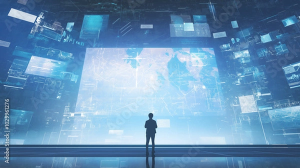 Fototapeta Anonymous hacker surrounded by a vibrant network of glowing data, symbolizing the intricate world of cybersecurity, cybercrime, and cyberattacks. The image captures the essence of digital threats and 