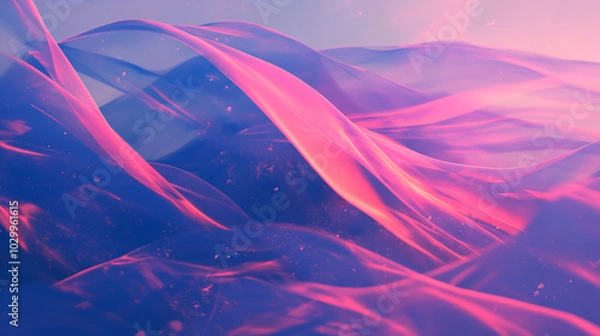 Fototapeta Abstract digital waves in shades of pink and purple, captured with a wide-angle lens, showcasing high saturation and high-key film techniques to enhance depth and texture, creating a captivating visua