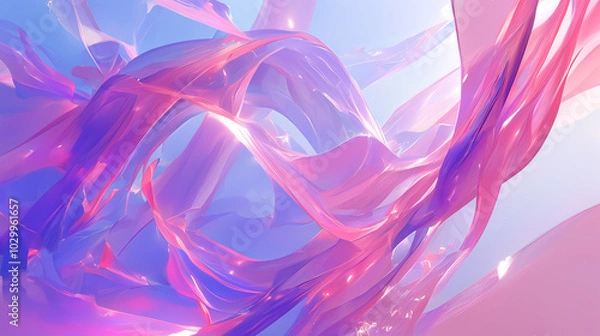 Fototapeta Abstract digital waves in shades of pink and purple, captured with a wide-angle lens, showcasing high saturation and high-key film techniques to enhance depth and texture, creating a captivating visua