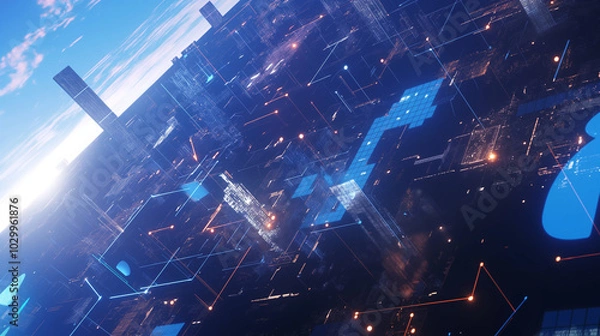 Fototapeta Abstract digital connections showcasing data and blockchain technology, emphasizing the innovative and transformative nature of modern networks. This composition captures the essence of interconnected