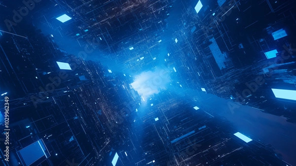 Fototapeta Abstract digital connections showcasing data and blockchain technology, emphasizing the innovative and transformative nature of modern networks. This composition captures the essence of interconnected