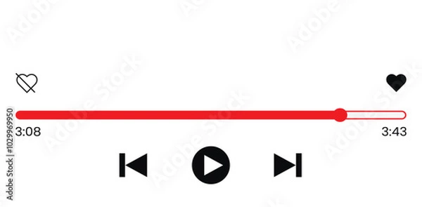 Obraz Audio or video player progress loading bars with time slider, play and pause, rewind and fast forward buttons. Template of media player playback panel interface. Vector illustration.