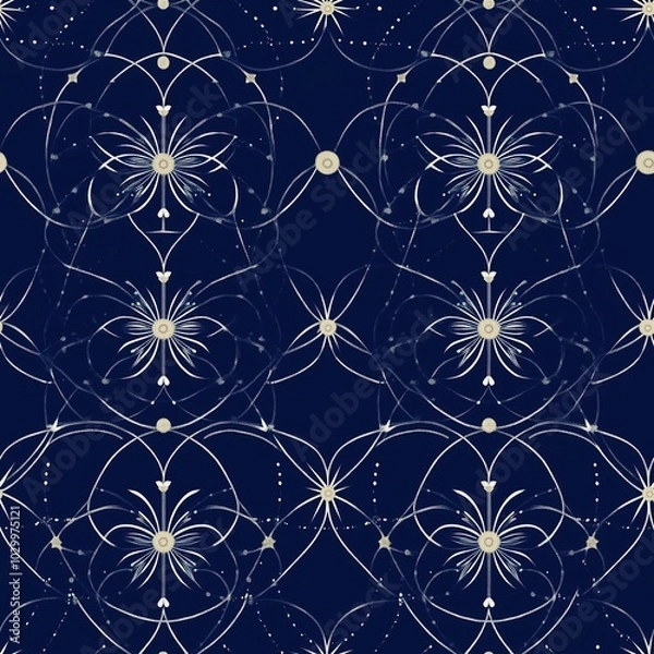 Fototapeta Seamless Asanoha Pattern with Symbolic Design Elements