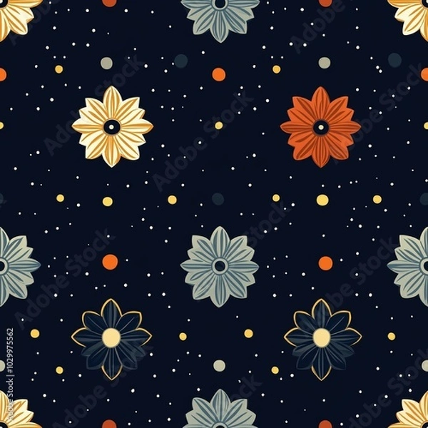 Fototapeta Asanoha Pattern Design with Seamless Floral Elements