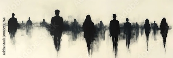 Fototapeta Silhouetted figures merge in a sketch of people facing away from each other.