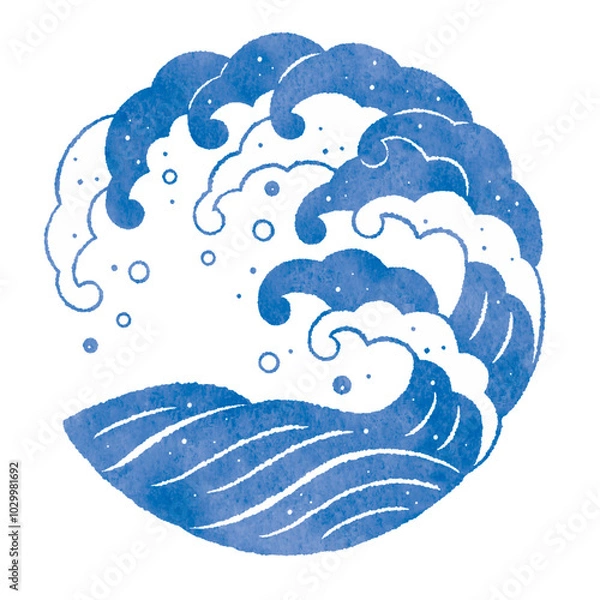 Obraz 波丸　和風の丸い波のイラスト