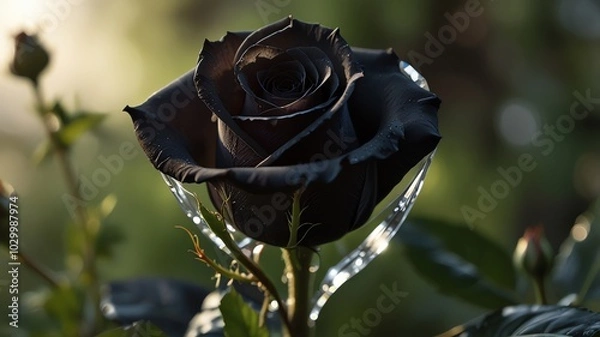 Obraz a black rose with a light shining through it.