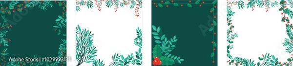 Obraz vector Winter Foliage Holiday cards. Universal Christmas templates with decorative Christmas Tree, reindeer, floral background and frame with copy space