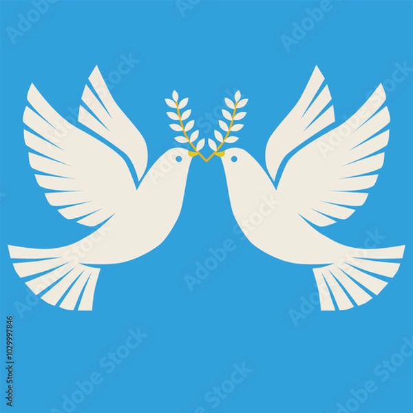 Fototapeta Peaceful Two White Doves 
