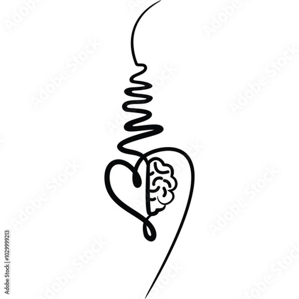 Obraz Love Heart and Brain Continuous Line Art