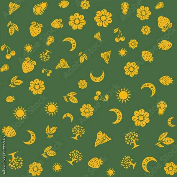 Obraz Yellow Flowers on green background pattern