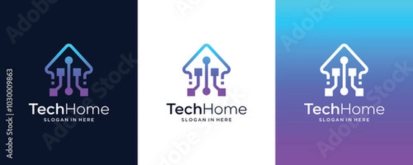 Fototapeta Home Technology Digital Dot Data Smart House Network Vector Logo Design