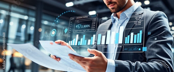 Obraz Businessman investment consultant analyzing financial data on a digital tablet working in the office