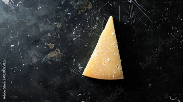 Fototapeta Firm Pecorino Romano cheese slice, smooth interior, sharp overhead light casting dramatic shadows.