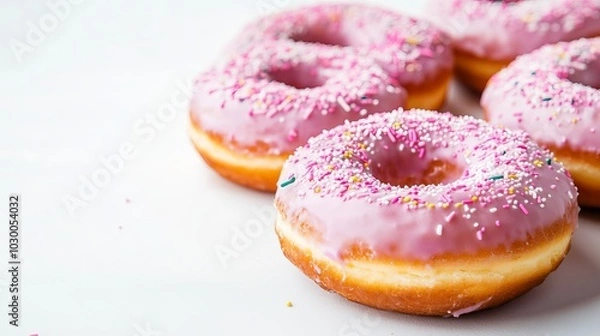 Fototapeta Colorful Doughnuts with Sprinkles on a White Background