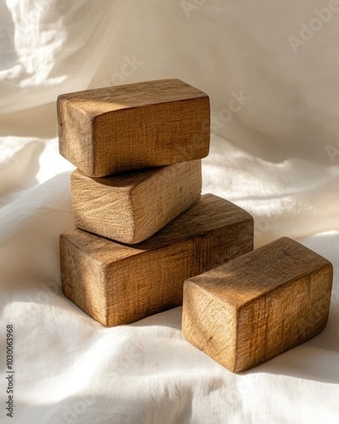 Fototapeta Creative Stacked Wooden Blocks for Educational Play, Crafts, and Home Decor - Versatile Natural Wood for Imaginative Designs and Projects
