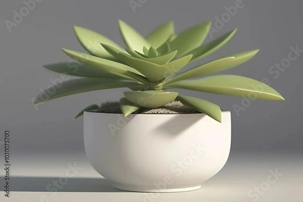 Fototapeta A small green plant in a white pot placed on a wooden table, adding a touch of nature to the indoor setting.
