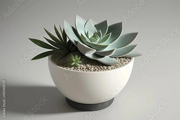 Fototapeta A small potted plant in a white container sits on a table, enhancing the decor with its vibrant greenery.