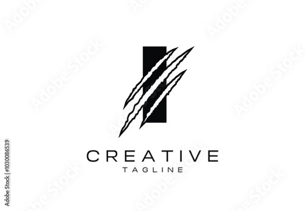 Fototapeta Initial Letter I and Claw, Scratch Logo Design Template - Vector