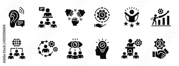 Obraz Soft Skill thin icon set. Containing creativity, networking, versatility, potential, etiquette