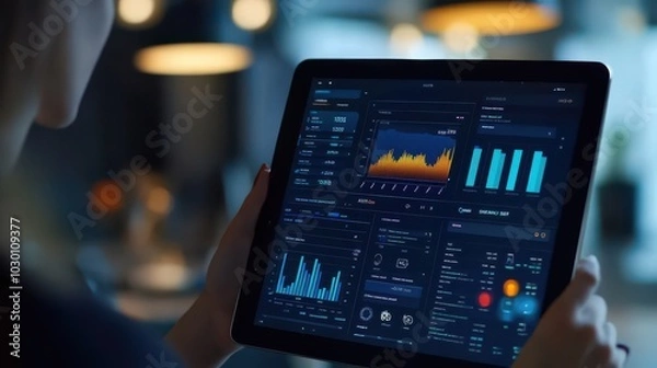 Fototapeta Comprehensive Business Analytics Dashboard Displayed on Tablet for Data Analysis