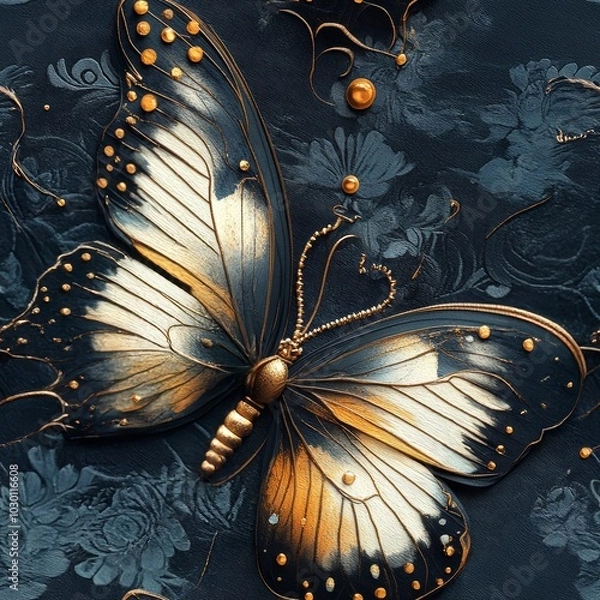 Fototapeta Gothic dark pattern with butterflies seamless texture